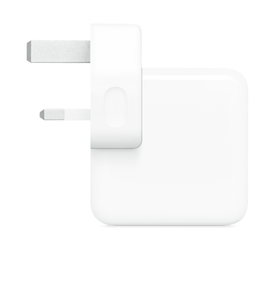 Profile of 30-watt USB-C Power Adapter (with Type A plug) with pins folded up.